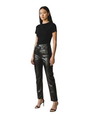 Express Super High Waisted Faux Patent Leather Modern Straight Pant Size 2 Black